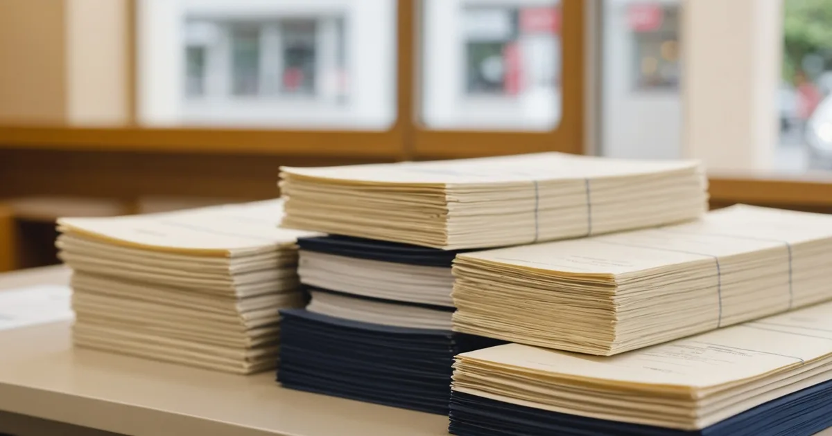 Channel settlement documents and carrier report files on a store counter